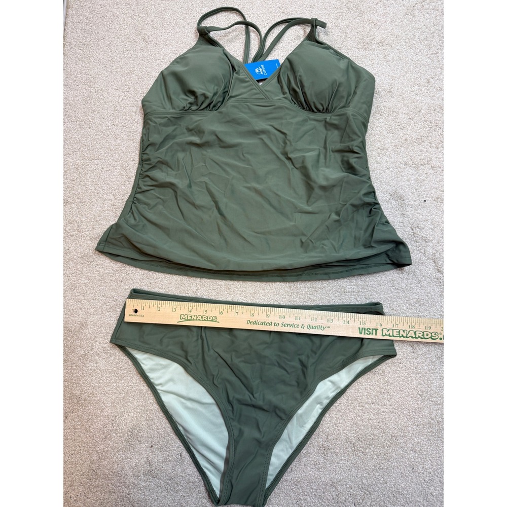 CUPSHIE‎ Olive Green Crisscross Ruched Tankini Swimsuit Set XL